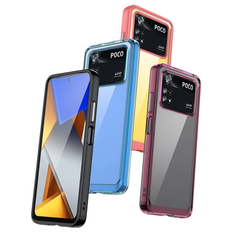 For Xiaomi Poco M4 Pro 4G Anti-drop Transparent Back Case Hybrid Acrylic + TPU Phone Cover with Independent Buttons - Transparent