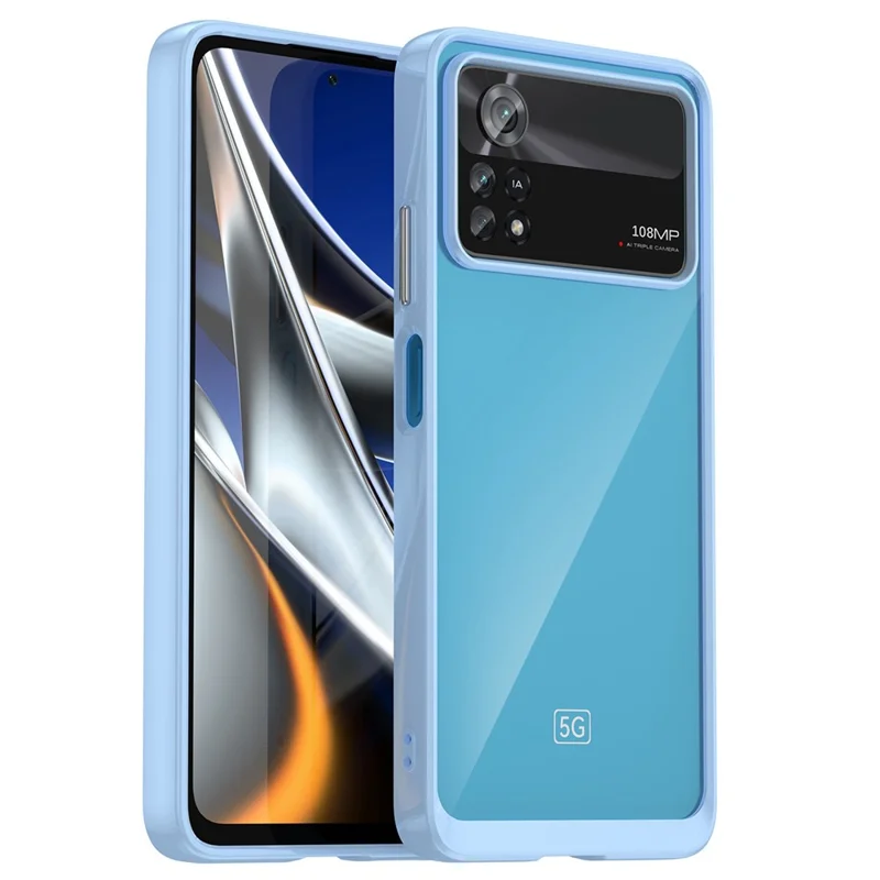 Per Xiaomi Poco X4 Pro 5G Custodia rigida in acrilico morbido TPU Custodia telefonica trasparente con pulsanti indipendenti - Baby Blue