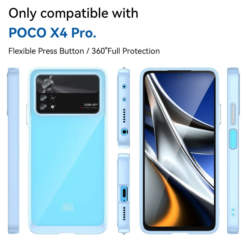 Per Xiaomi Poco X4 Pro 5G Custodia rigida in acrilico morbido TPU Custodia telefonica trasparente con pulsanti indipendenti - Baby Blue
