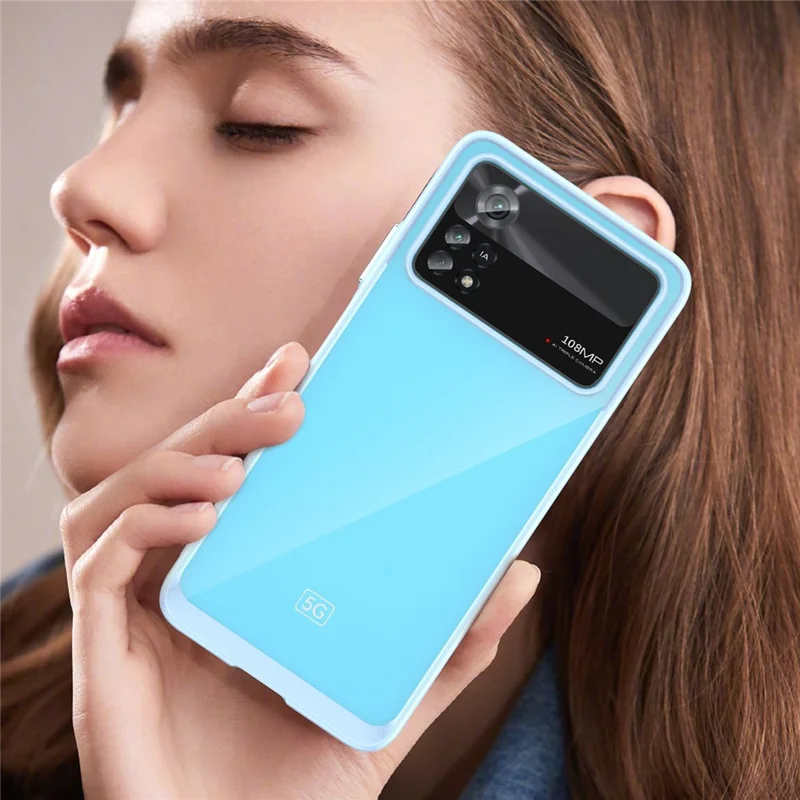 Per Xiaomi Poco X4 Pro 5G Custodia rigida in acrilico morbido TPU Custodia telefonica trasparente con pulsanti indipendenti - Baby Blue