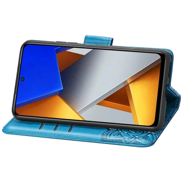 Per Xiaomi Poco M4 Pro 4G Butterfly Imprinted Leather Case Full Protection Foldable Stand Wallet Phone Cover with Strap - Blu
