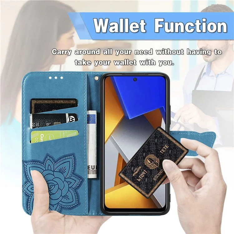 Per Xiaomi Poco M4 Pro 4G Butterfly Imprinted Leather Case Full Protection Foldable Stand Wallet Phone Cover with Strap - Blu