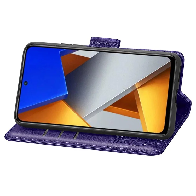 Para Xiaomi Poco M4 Pro 4G Funda de Cuero con Mariposa Impresa Protección Total Plegable Soporte Billetera Funda de Teléfono con Correa - Púrpura
