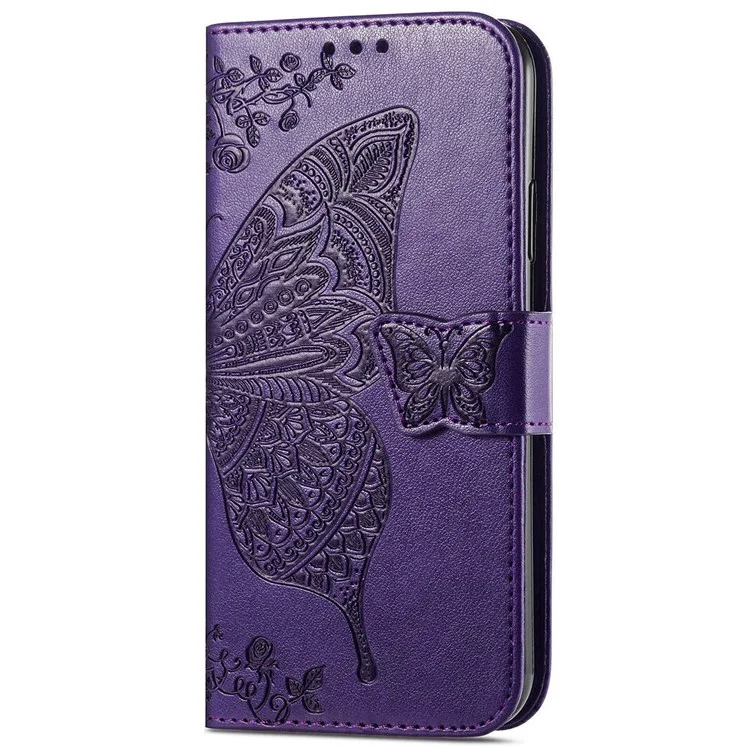 Para Xiaomi Poco M4 Pro 4G Funda de Cuero con Mariposa Impresa Protección Total Plegable Soporte Billetera Funda de Teléfono con Correa - Púrpura