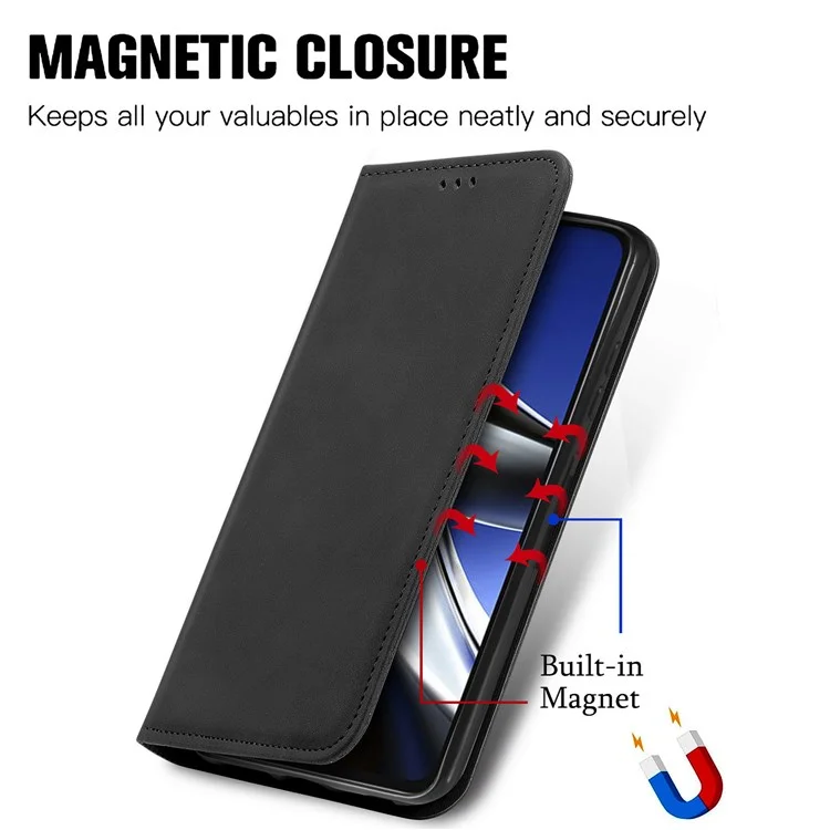 Pour Xiaomi Poco X4 Pro 5G Coque de protection en cuir PU anti-choc Anti-rayures Absorption automatique Design support rétro Peau Toucher cuir Étui de téléphone avec fentes pour cartes - Noir