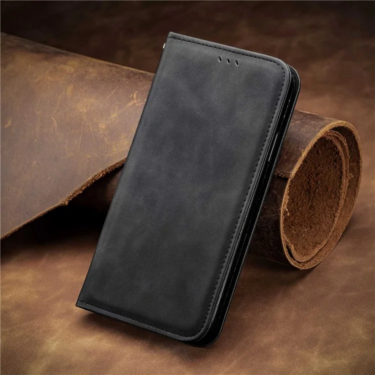 Pour Xiaomi Poco X4 Pro 5G Coque de protection en cuir PU anti-choc Anti-rayures Absorption automatique Design support rétro Peau Toucher cuir Étui de téléphone avec fentes pour cartes - Noir