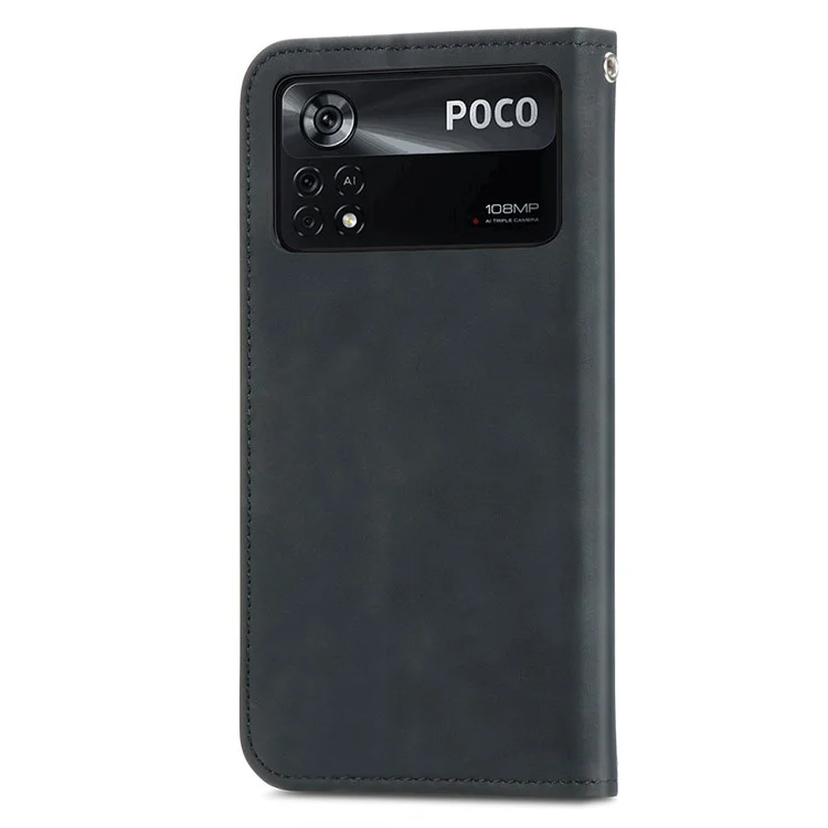 Pour Xiaomi Poco X4 Pro 5G Coque de protection en cuir PU anti-choc Anti-rayures Absorption automatique Design support rétro Peau Toucher cuir Étui de téléphone avec fentes pour cartes - Noir
