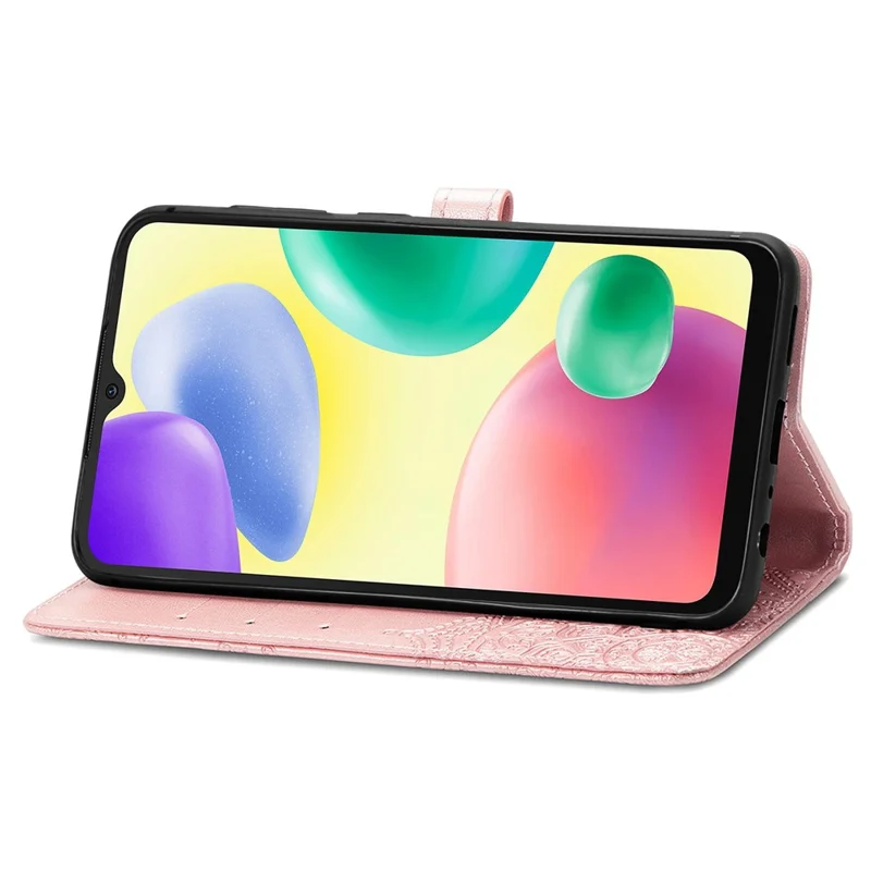 Cubierta de Cuero de Stand de Billetera Para Xiaomi Redmi 10A, Mandala Patrón en Estampado de Fragmentos Con Correa Con Correa - Oro Rosa