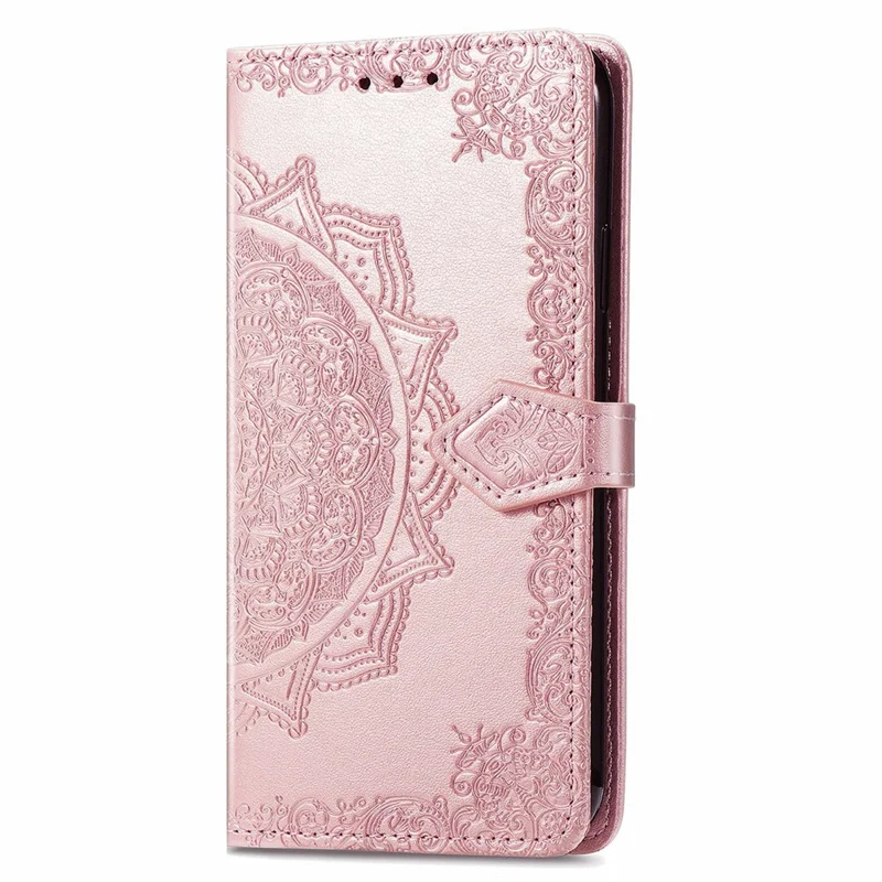 Cubierta de Cuero de Stand de Billetera Para Xiaomi Redmi 10A, Mandala Patrón en Estampado de Fragmentos Con Correa Con Correa - Oro Rosa