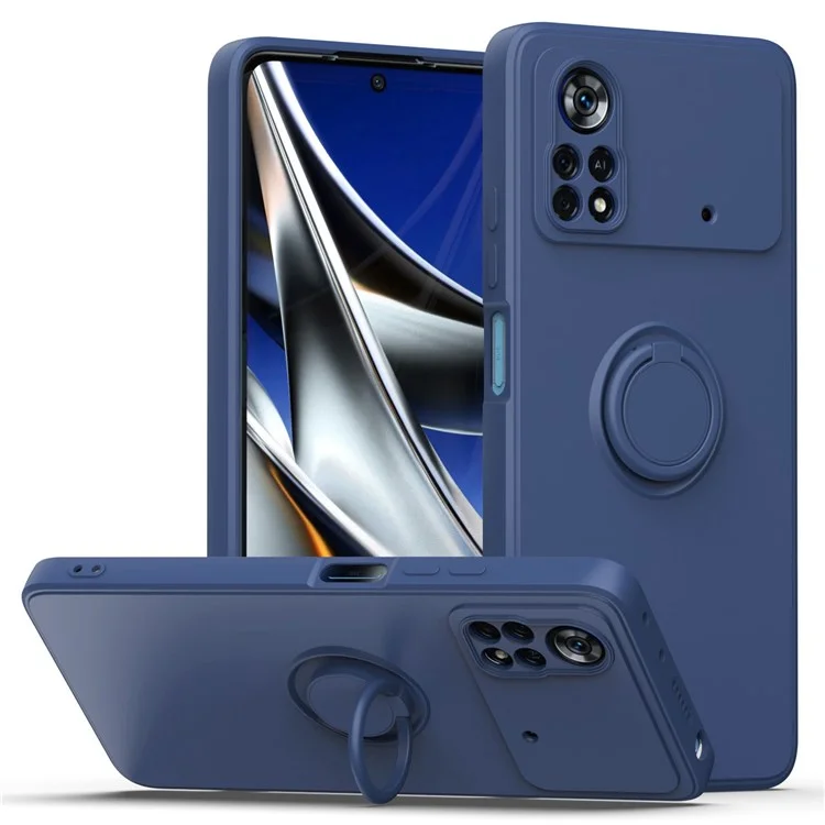 Custodia TPU gommata per Xiaomi Poco X4 Pro 5G Custodia protettiva con anello supporto shock-proof anti-caduta Custodia per telefono - Zaffiro