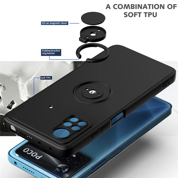 Custodia TPU gommata per Xiaomi Poco X4 Pro 5G Custodia protettiva con anello supporto shock-proof anti-caduta Custodia per telefono - Zaffiro