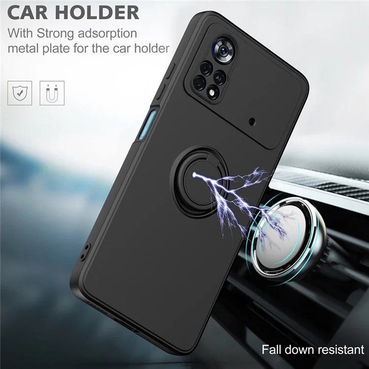 Custodia TPU gommata per Xiaomi Poco X4 Pro 5G Custodia protettiva con anello supporto shock-proof anti-caduta Custodia per telefono - Zaffiro