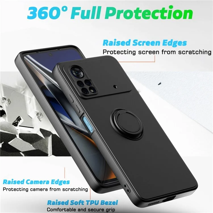 Custodia TPU gommata per Xiaomi Poco X4 Pro 5G Custodia protettiva con anello supporto shock-proof anti-caduta Custodia per telefono - Zaffiro