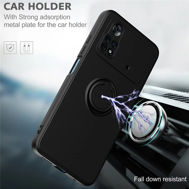 Schutzhülle für Xiaomi Poco M4 Pro 4G Ring Kickstand TPU-Abdeckung Stoßfest Gummiertes Handyhülle - Schwarz