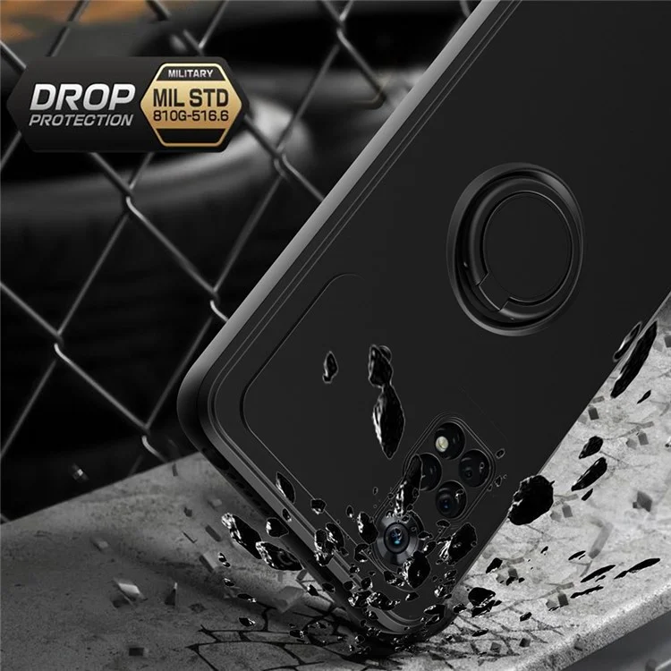 Schutzhülle für Xiaomi Poco M4 Pro 4G Ring Kickstand TPU-Abdeckung Stoßfest Gummiertes Handyhülle - Schwarz
