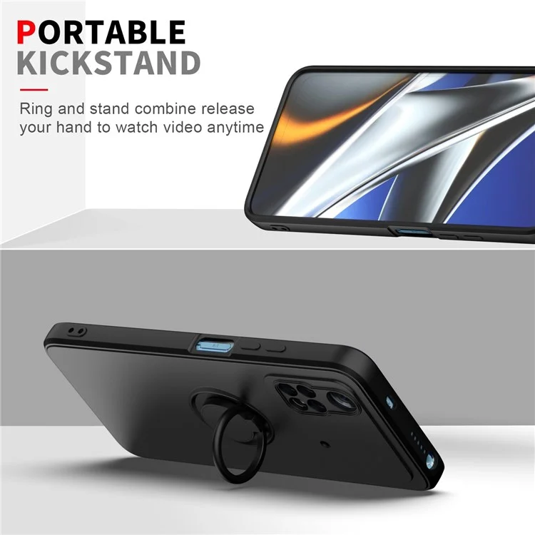 Schutzhülle für Xiaomi Poco M4 Pro 4G Ring Kickstand TPU-Abdeckung Stoßfest Gummiertes Handyhülle - Schwarz