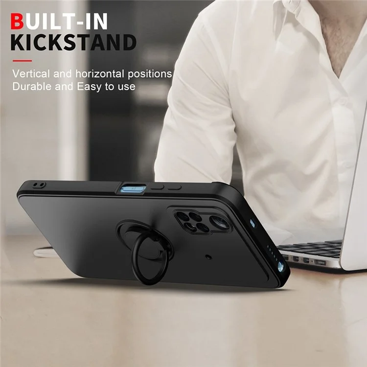 Schutzhülle für Xiaomi Poco M4 Pro 4G Ring Kickstand TPU-Abdeckung Stoßfest Gummiertes Handyhülle - Schwarz