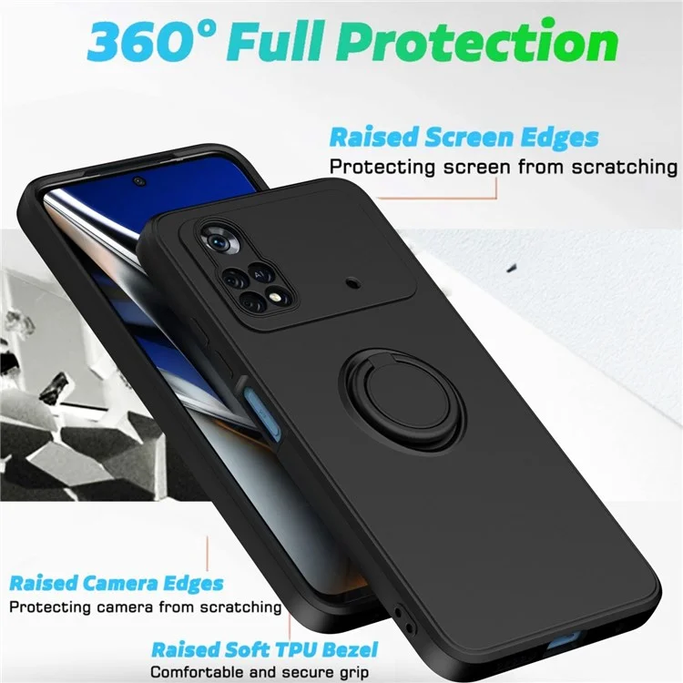 Schutzhülle für Xiaomi Poco M4 Pro 4G Ring Kickstand TPU-Abdeckung Stoßfest Gummiertes Handyhülle - Schwarz