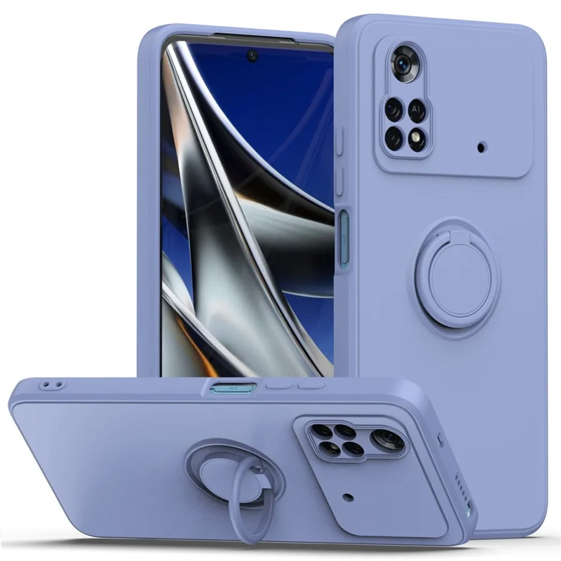 Protective Case for Xiaomi Poco M4 Pro 4G Ring Kickstand TPU Cover Shockproof Rubberized Phone Shell - Purple