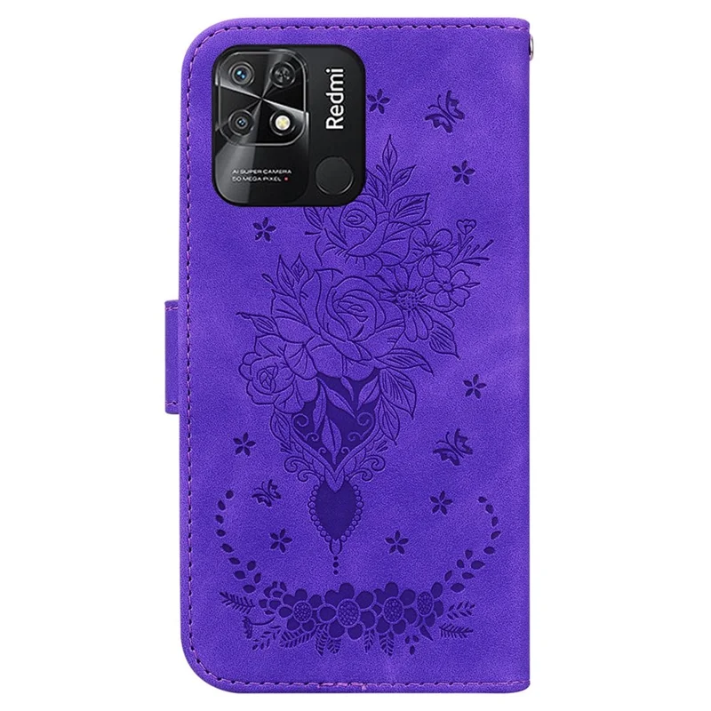 Pour Xiaomi Redmi 10c À La Mode À La Mode Rose Et Papillons Patchéline Téléphone Portefeuille PU COUVERTURE PU COUVERT - Violet