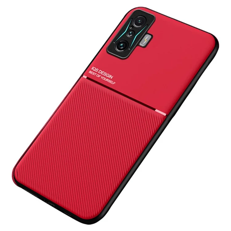 Schlankes Gehäuse Für Xiaomi Poco F4 GT/Redmi K50 Gaming Schutzhülle Leitungen Geprägter Pu-leder-tpu-abdeckung Mit Integriertem Metallblech - Rot