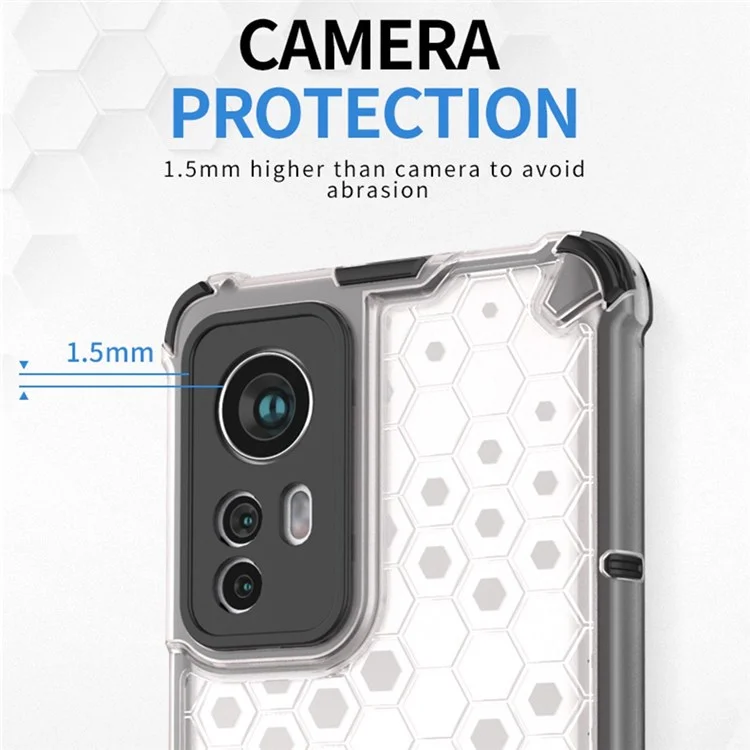 Case de Teléfono Protector Con Textura de Panal Para Xiaomi 12 5G/12X 5G/12S 5G, TPU Suave + Cubierta Híbrida de PC Dura - Gris