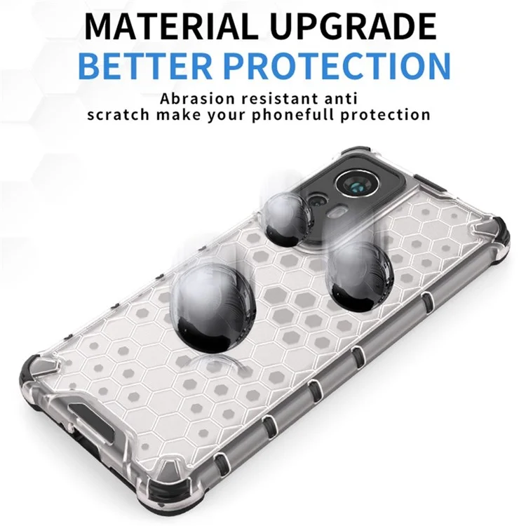 Funda protectora texturizada en panal de abeja para Xiaomi 12 5G/12X 5G/12S 5G, cubierta híbrida de TPU blando + PC duro - Gris