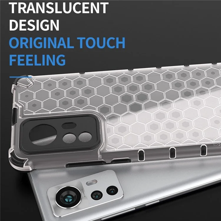 Case de Teléfono Protector Con Textura de Panal Para Xiaomi 12 5G/12X 5G/12S 5G, TPU Suave + Cubierta Híbrida de PC Dura - Gris