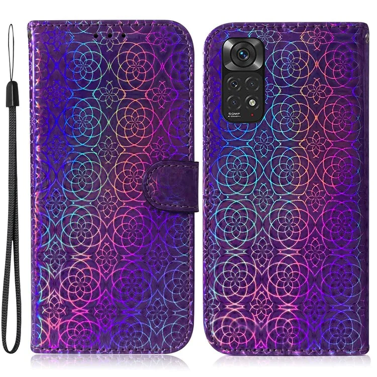Para Xiaomi Redmi Note 12 Pro 4G / 11 Pro 4G (MediaTek) / Note 11 Pro 5G (Qualcomm) Estuche de cartera con patrón de flores deslumbrantes de cuero PU Folio de pie Flip Cover Carcasa magnética con correa - Púrpura