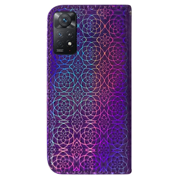 Para Xiaomi Redmi Note 12 Pro 4G / 11 Pro 4G (MediaTek) / Note 11 Pro 5G (Qualcomm) Estuche de cartera con patrón de flores deslumbrantes de cuero PU Folio de pie Flip Cover Carcasa magnética con correa - Púrpura