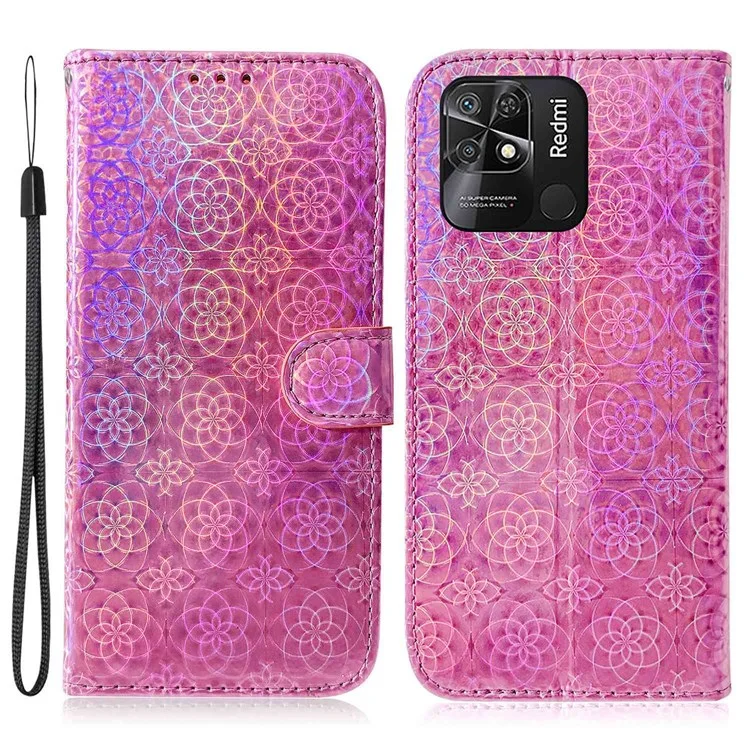 For Xiaomi Redmi 10C 4G Dazzling Flower Pattern Phone Cover with Magnetic Clasp PU Leather + TPU Full Protection Phone Case - Pink