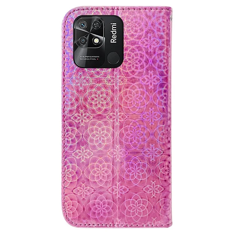 For Xiaomi Redmi 10C 4G Dazzling Flower Pattern Phone Cover with Magnetic Clasp PU Leather + TPU Full Protection Phone Case - Pink