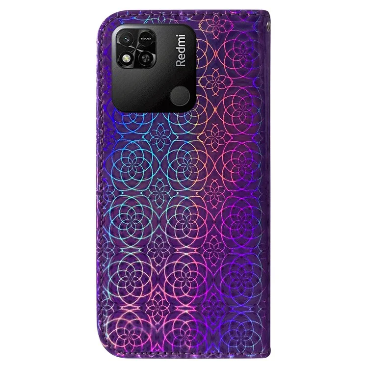 Pour Xiaomi Redmi 10A Coque de protection pour téléphone anti-chocs Motif fleur scintillante Coque de protection en cuir magnétique résistante à l'usure avec support portefeuille - Violet