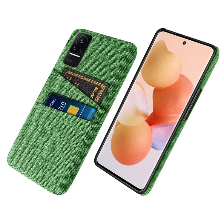 Cloth + PC Hard Phone Case for Xiaomi Civi 1S, Cloth Texture Dual Card Slots Drop-proof Cover - Green