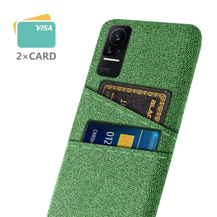 Cloth + PC Hard Phone Case for Xiaomi Civi 1S, Cloth Texture Dual Card Slots Drop-proof Cover - Green