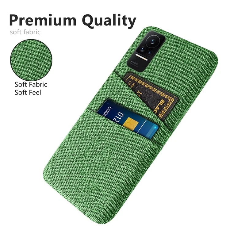 Cloth + PC Hard Phone Case for Xiaomi Civi 1S, Cloth Texture Dual Card Slots Drop-proof Cover - Green