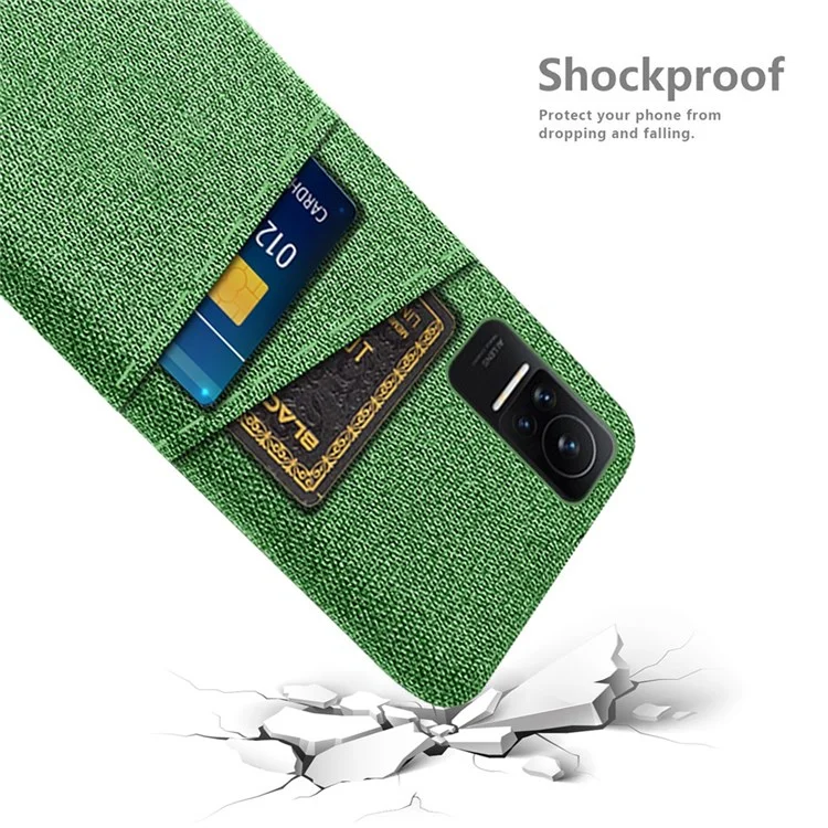 Cloth + PC Hard Phone Case for Xiaomi Civi 1S, Cloth Texture Dual Card Slots Drop-proof Cover - Green