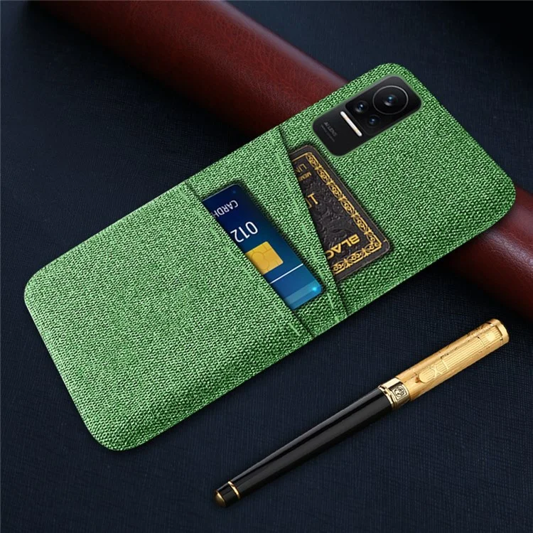 Cloth + PC Hard Phone Case for Xiaomi Civi 1S, Cloth Texture Dual Card Slots Drop-proof Cover - Green