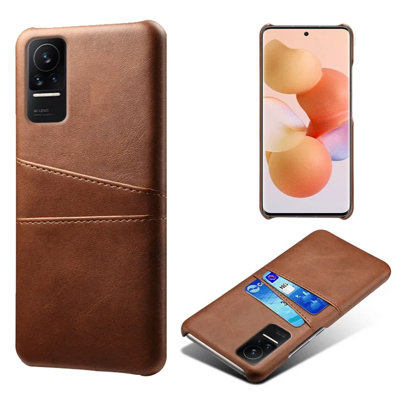 For Xiaomi Civi 1S Phone Case Well-protected Thin Card Slots Back Case PU Leather Coated Hard PC Cover - Brown