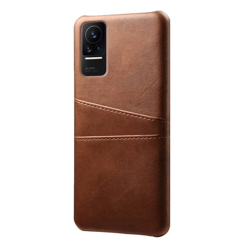 For Xiaomi Civi 1S Phone Case Well-protected Thin Card Slots Back Case PU Leather Coated Hard PC Cover - Brown