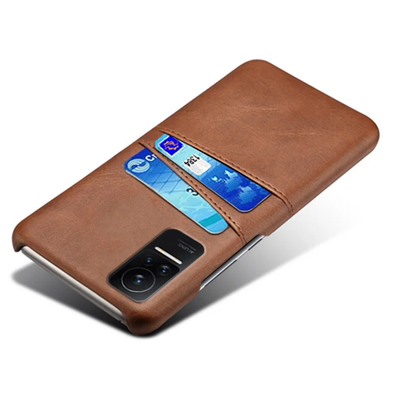 For Xiaomi Civi 1S Phone Case Well-protected Thin Card Slots Back Case PU Leather Coated Hard PC Cover - Brown