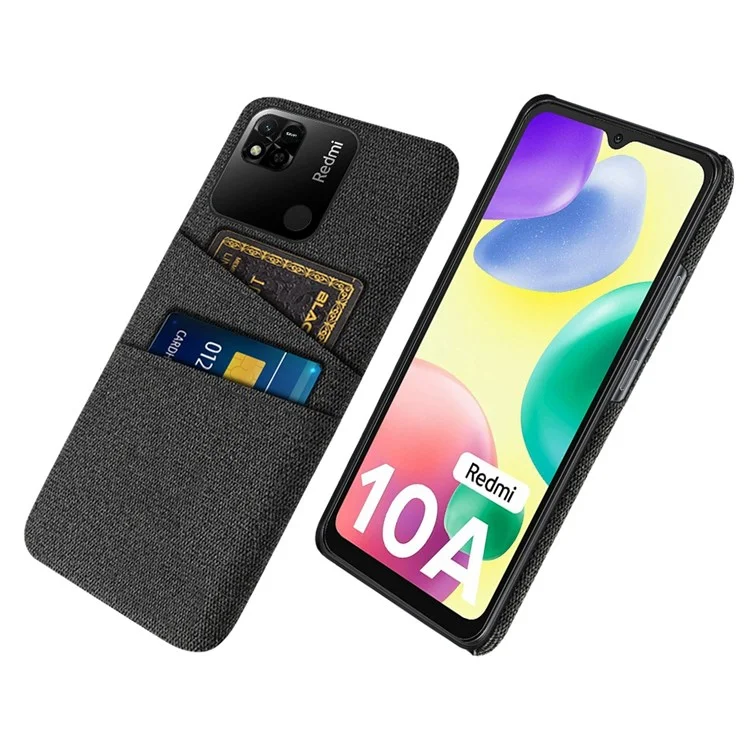 Dual Card Slots Tissu + Case PC Pour Xiaomi Redmi 10a 4G, Couverture De Téléphone Protectrice Anti-bas De Texture En Tissu - Le Noir