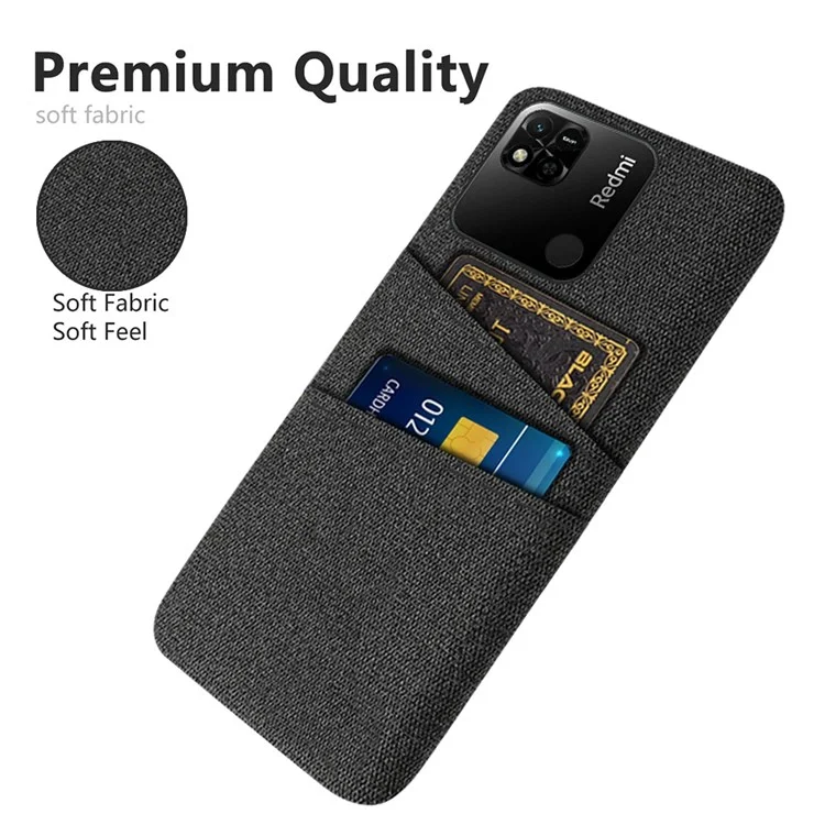 Dual Card Slots Tissu + Case PC Pour Xiaomi Redmi 10a 4G, Couverture De Téléphone Protectrice Anti-bas De Texture En Tissu - Le Noir