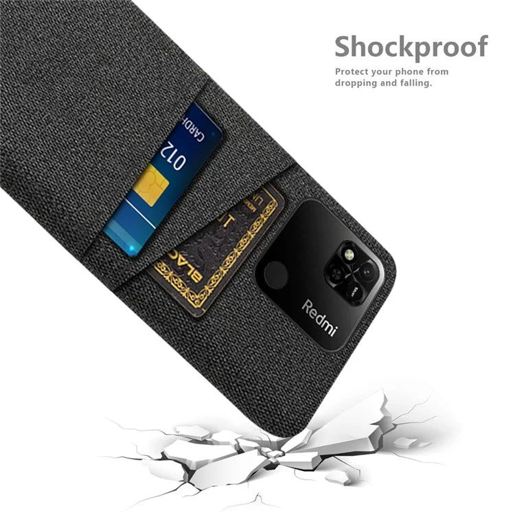 Dual Card Slots Tissu + Case PC Pour Xiaomi Redmi 10a 4G, Couverture De Téléphone Protectrice Anti-bas De Texture En Tissu - Le Noir