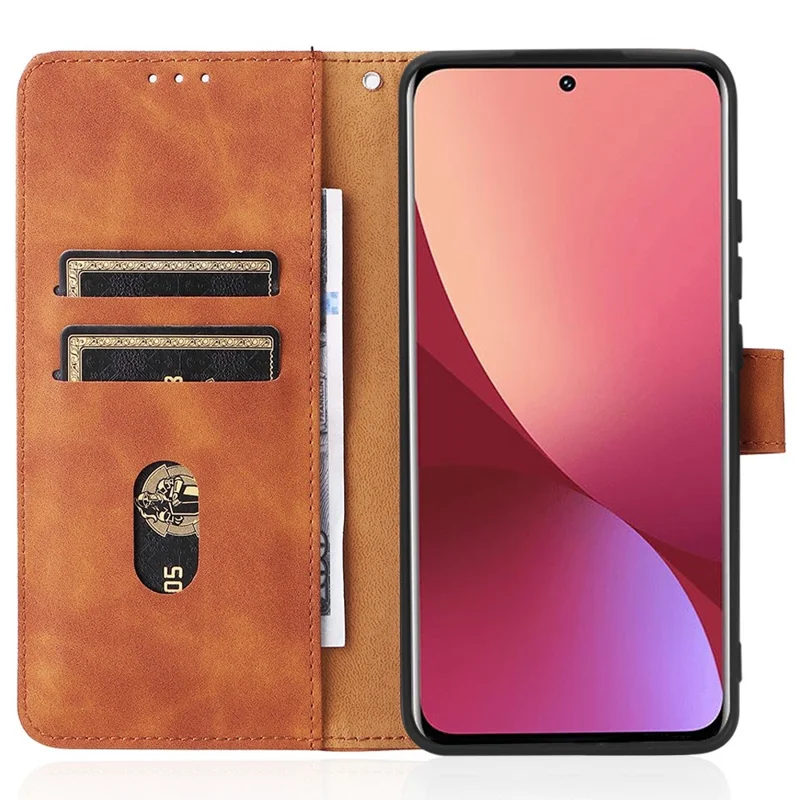 For Xiaomi 12 Lite Anti-scratch PU Leather Wallet Phone Case Stand Magnetic Closure Skin-touch Feeling Shockproof Flip Cover - Brown