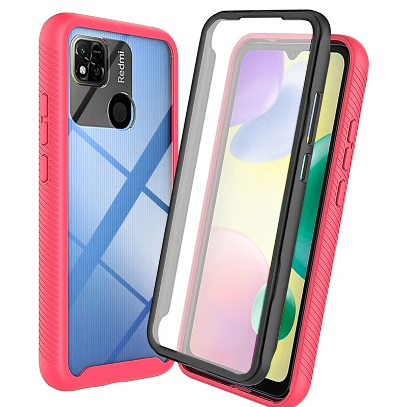 PC + TPU Hybrid Case for Xiaomi Redmi 9C/9C NFC/10A, Full Coverage 3-in-1 Shockproof Phone Shell with PET Screen Protector - Pink