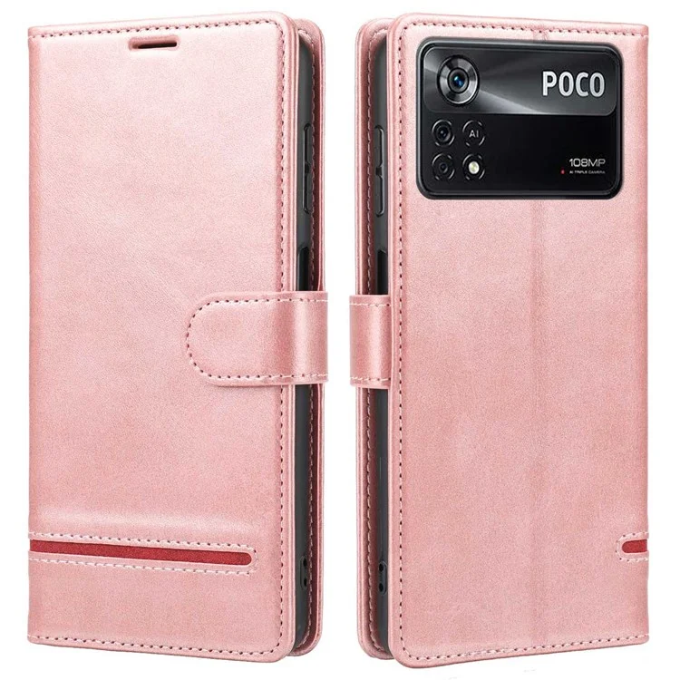 Für Xiaomi Poco X4 Pro 5G Gut geschützter, kratzfester Patchwork-Lederhülle mit Geldbörse, Ständer und Magnetschutz - Pink