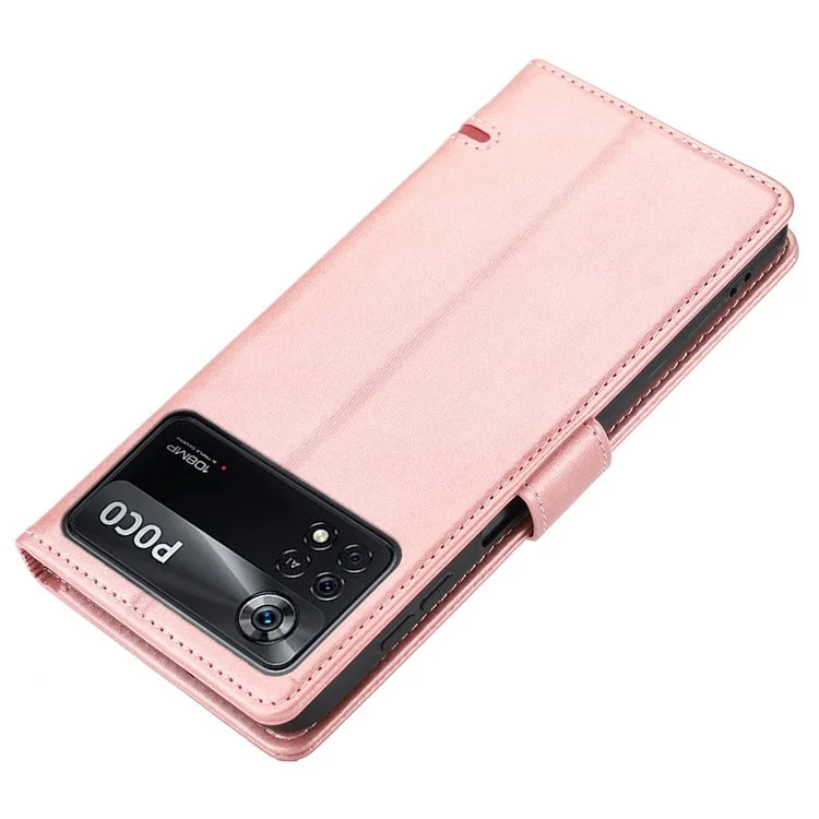 Für Xiaomi Poco X4 Pro 5G Gut geschützter, kratzfester Patchwork-Lederhülle mit Geldbörse, Ständer und Magnetschutz - Pink