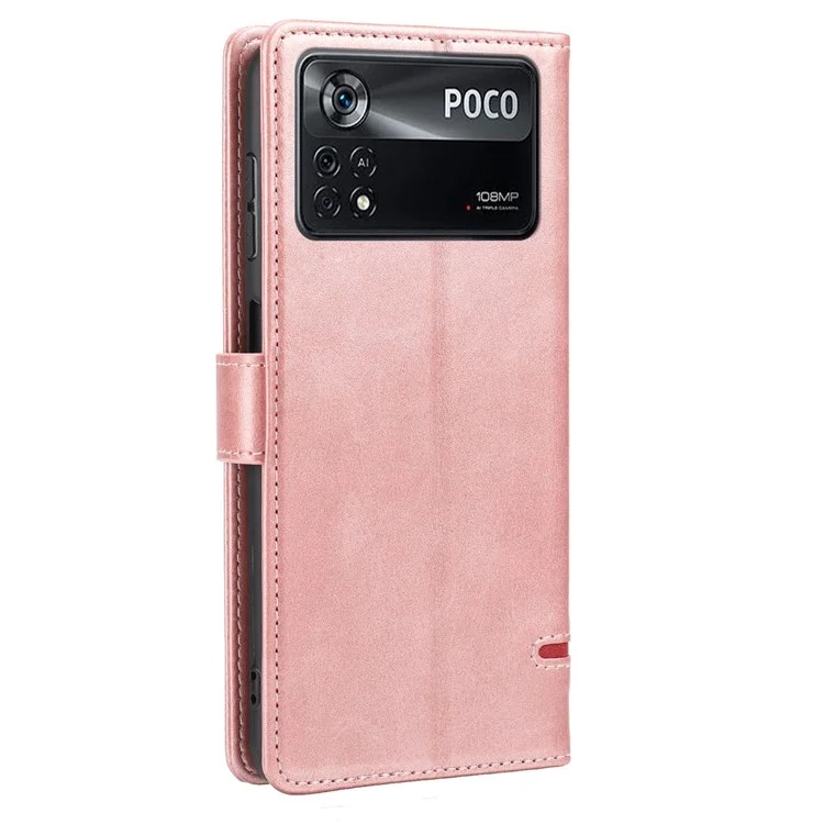 Für Xiaomi Poco X4 Pro 5G Gut geschützter, kratzfester Patchwork-Lederhülle mit Geldbörse, Ständer und Magnetschutz - Pink