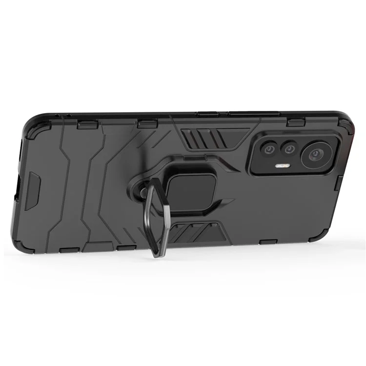 Ring Holder Kickstand Phone Case for Xiaomi 12 Lite 5G, Shockproof Anti-drop Soft TPU + Hard PC Shell - Black